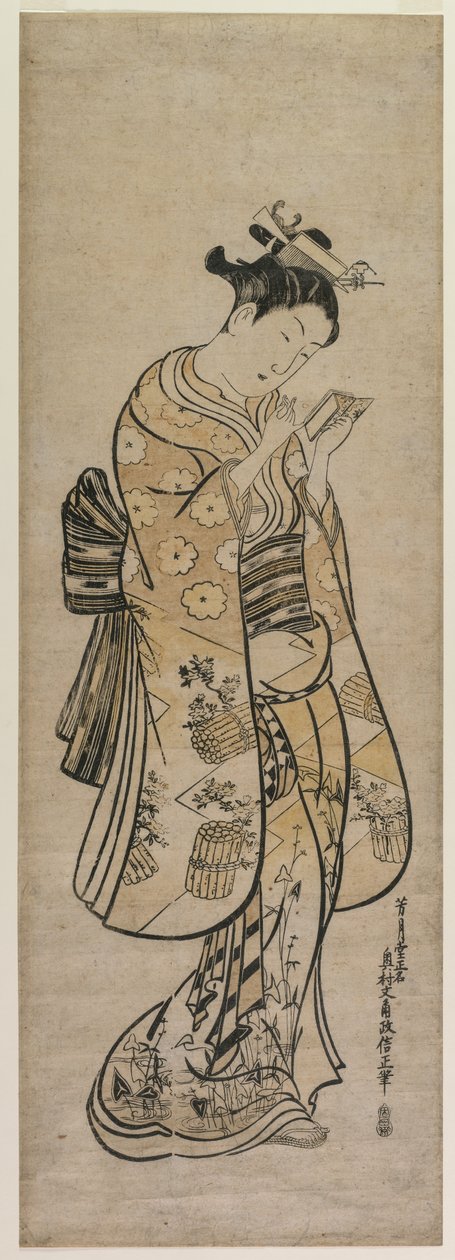 Una bellezza con uno specchio da Okumura Masanobu