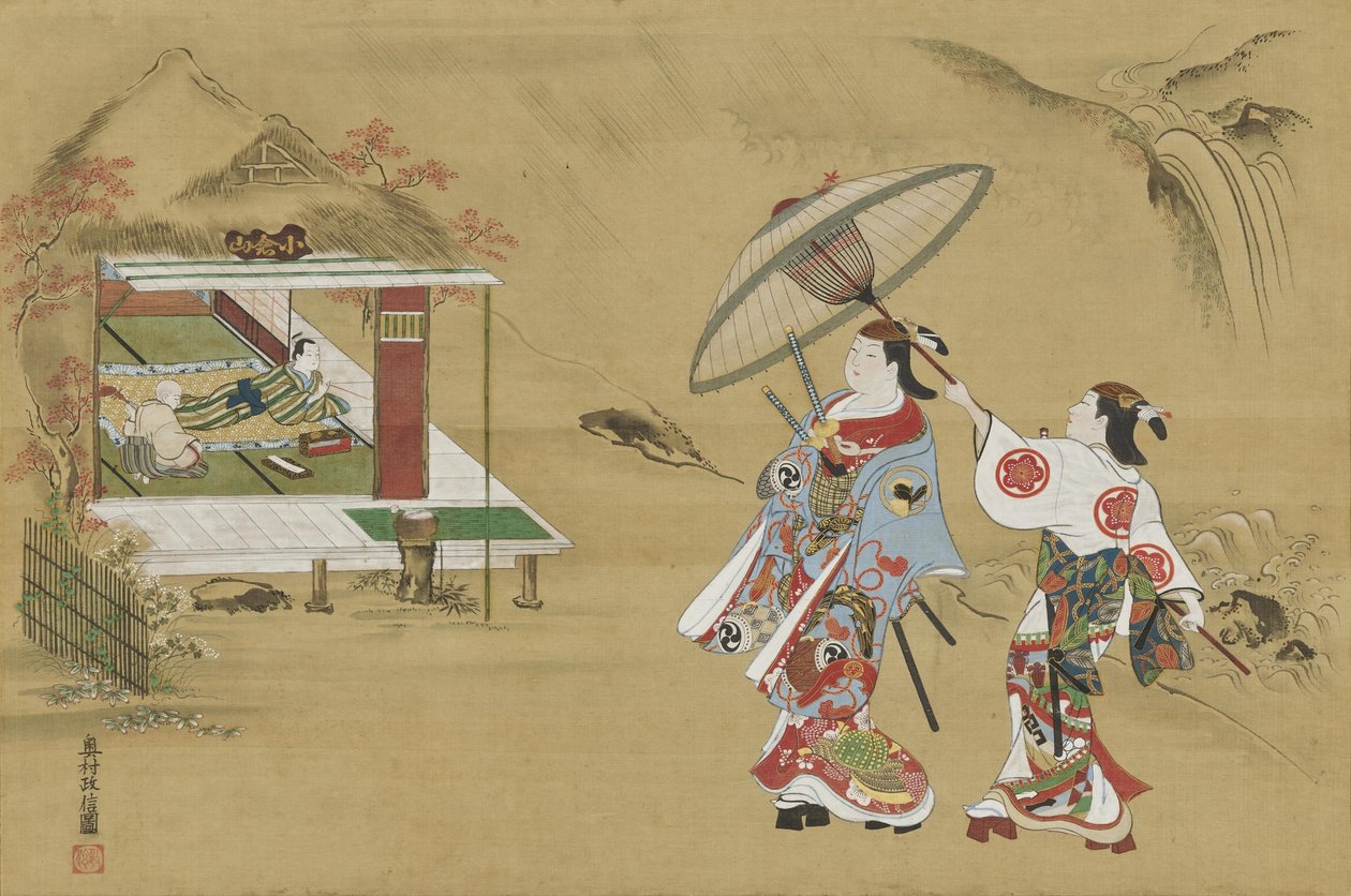 Allusione alla capanna di Fujiwara no Teika sul monte Ogura da Okumura Masanobu