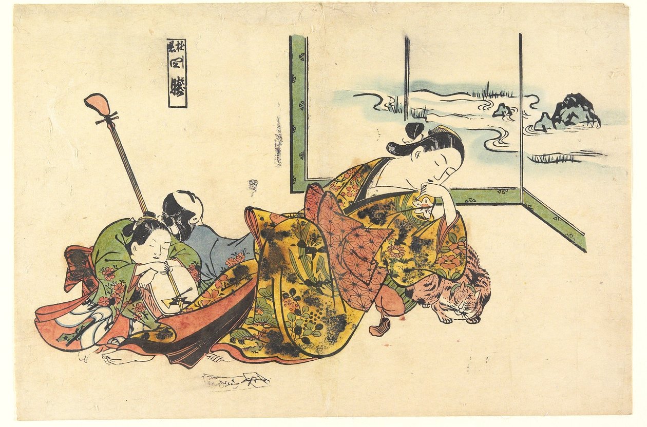 Cortigiane che imitano i quattro dormienti da Okumura Masanobu