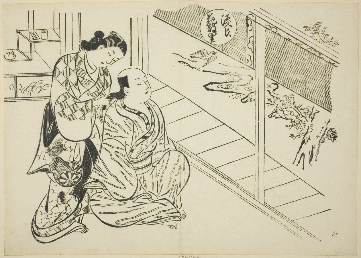 Capitolo Hanachirusato da "Il racconto di Genji", da una serie di parodie di Genji da Okumura Masanobu