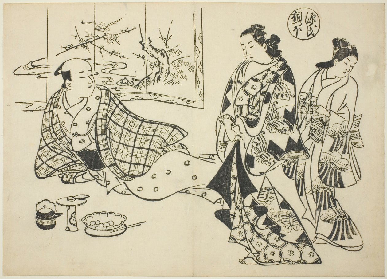 Il capitolo Kiritsubo da "Il racconto di Genji" (Genji Kiritsubo), da una serie di parodie di Genji da Okumura Masanobu