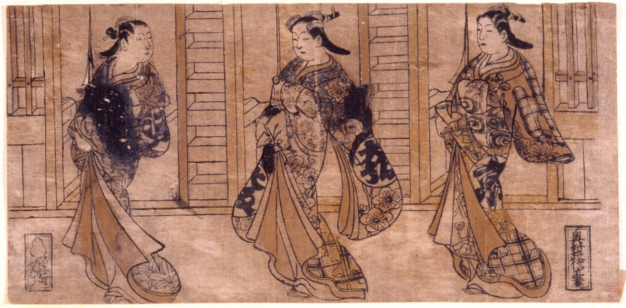 Senza titolo: Tre cortigiane che camminano da Okumura Masanobu