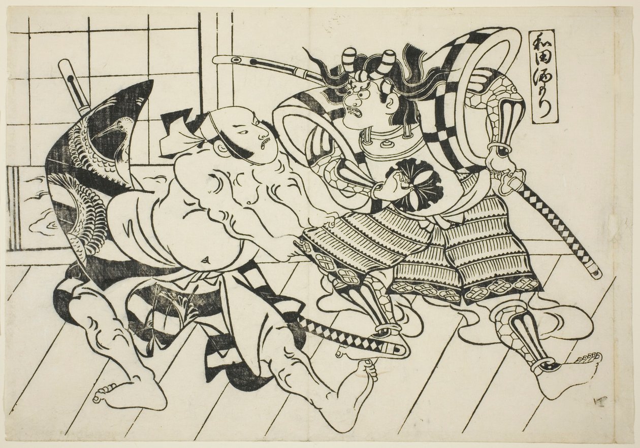 Il banchetto di Wada (Wada sakamori), dalla serie "Scene famose dai giochi di marionette giapponesi (Yamato irotake)" da Okumura Masanobu