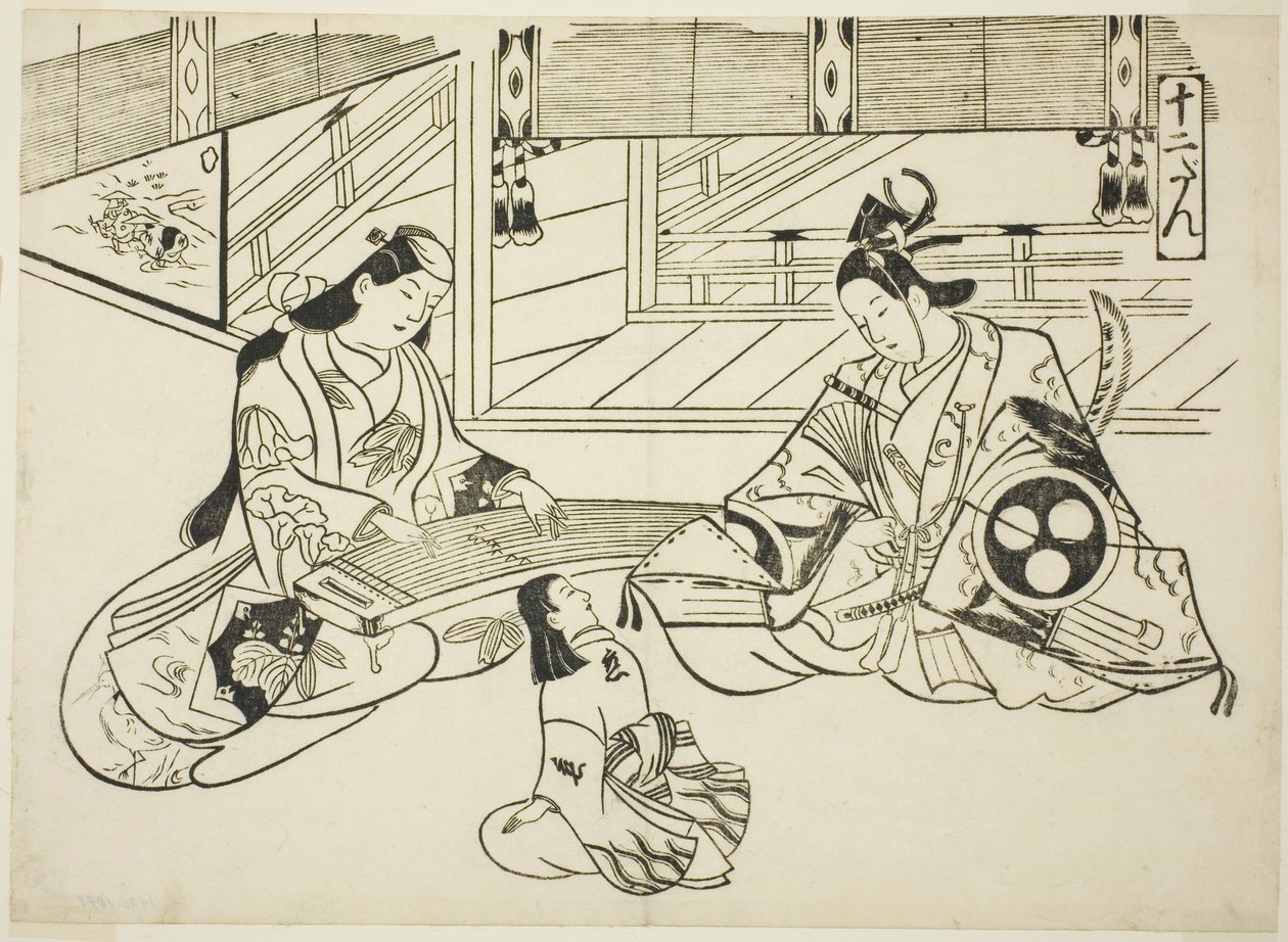 Yoshitsune (Ushiwaka) e la Principessa Joruri, dalla serie "Scene famose dai giochi di marionette giapponesi (Yamato irotake)" da Okumura Masanobu