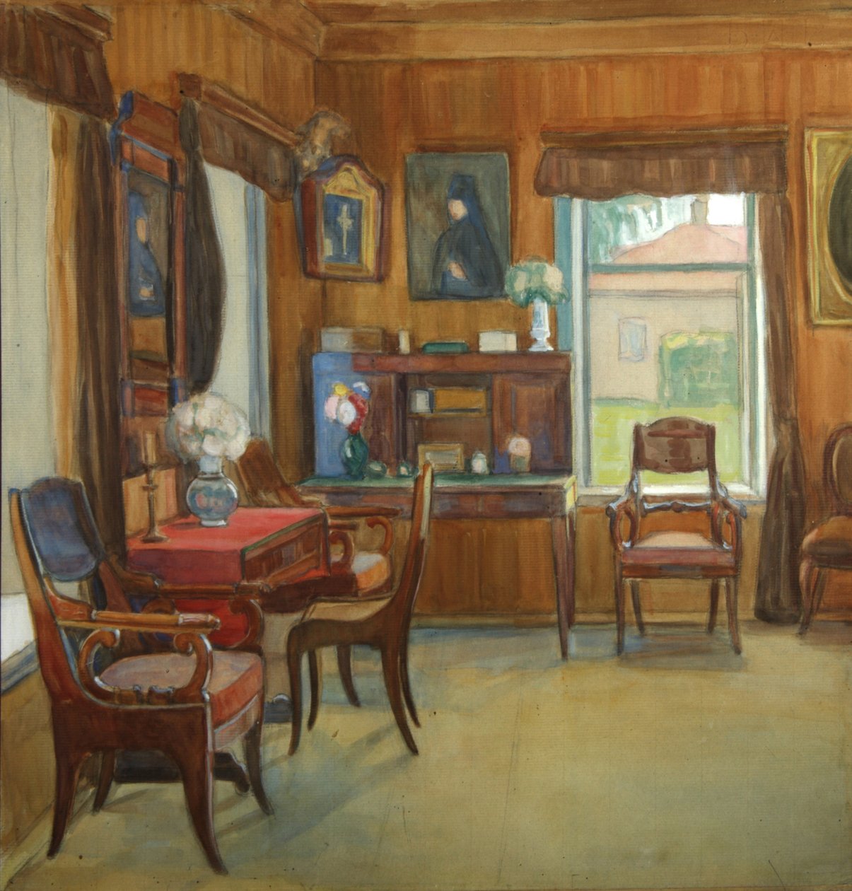 Interno della casa nel villaggio di Chegodayevo, 1900s da Olga Nikolayevna Korovina