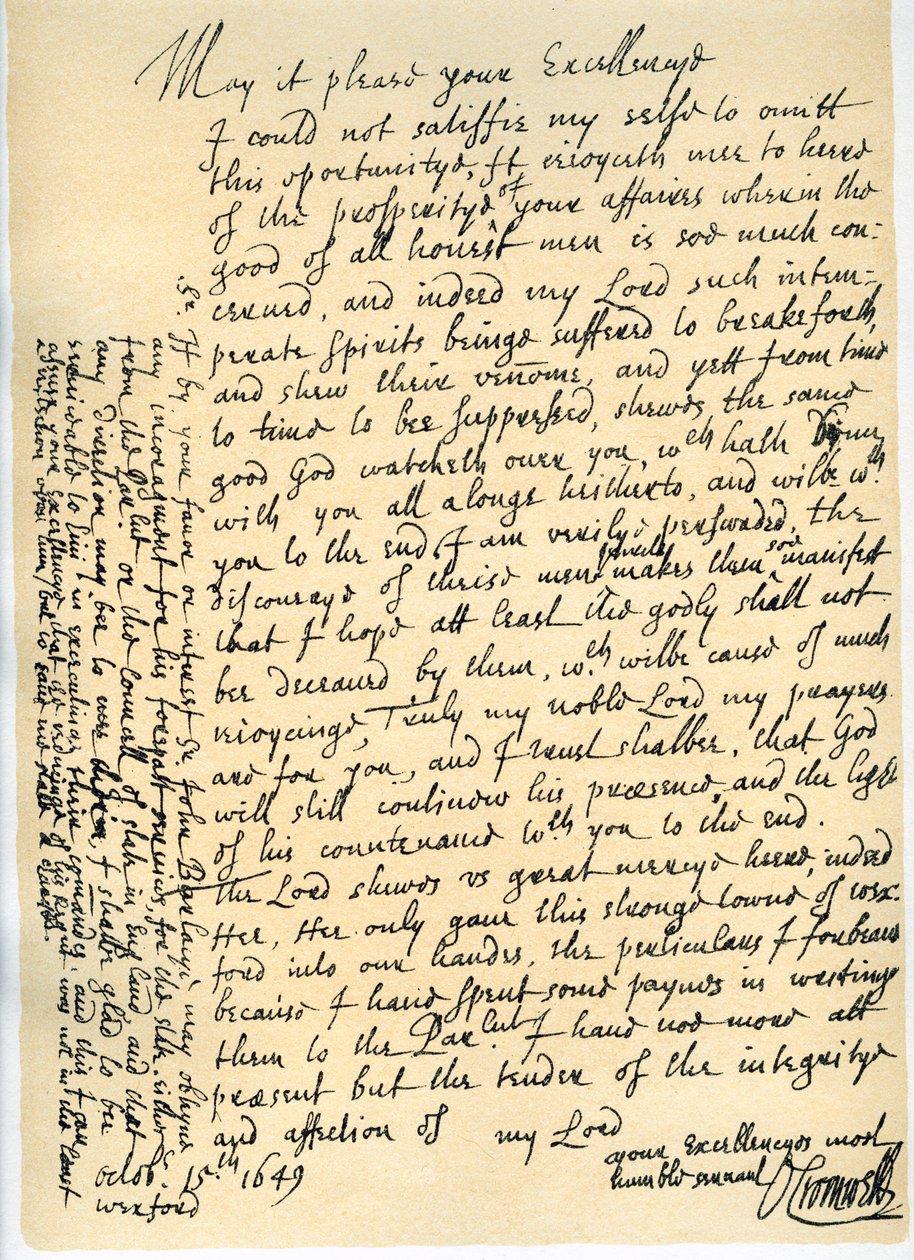 Lettera di Oliver Cromwell a Lord Fairfax, Wexford, 15 ottobre 1649 da Oliver Cromwell