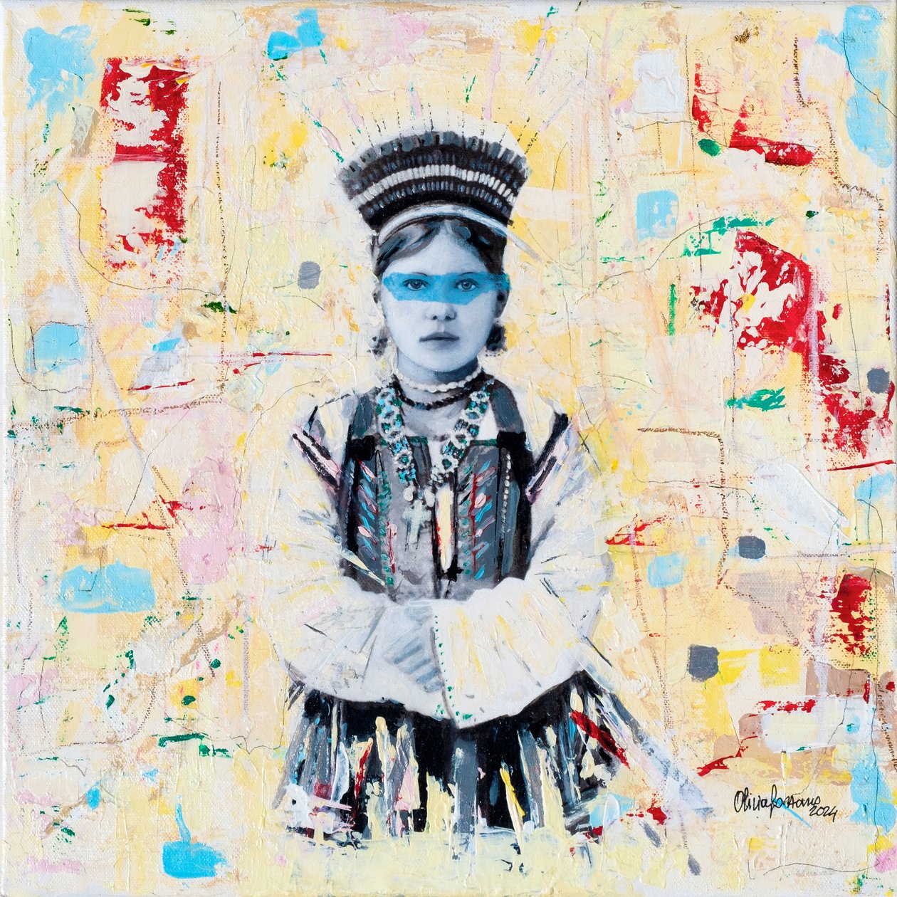 Bimba russa, 2024 (tecnica mista su tela) da Olivia Gozzano