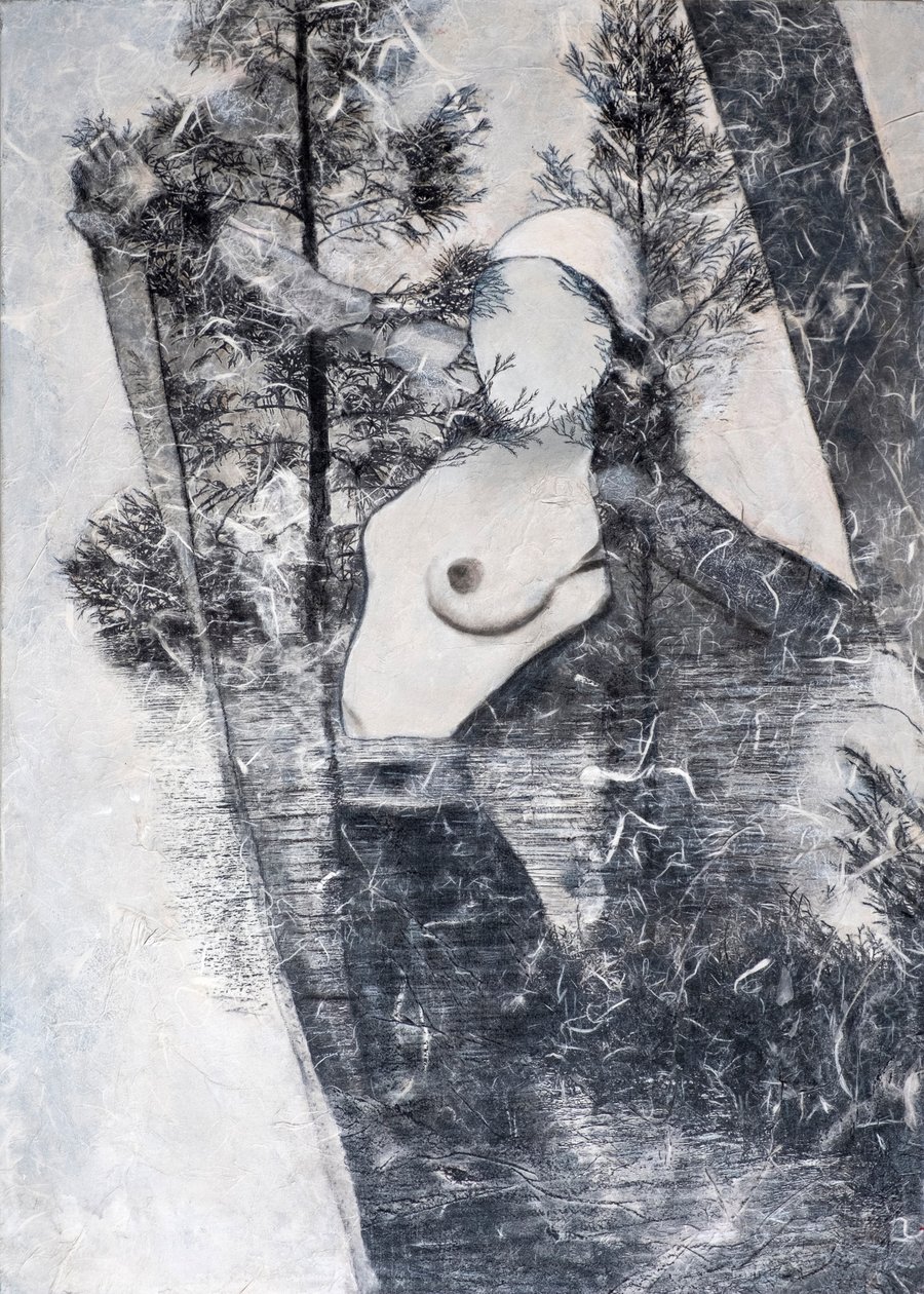 Maschera bianca, 2024 (tecnica mista su tela) da Olivia Gozzano