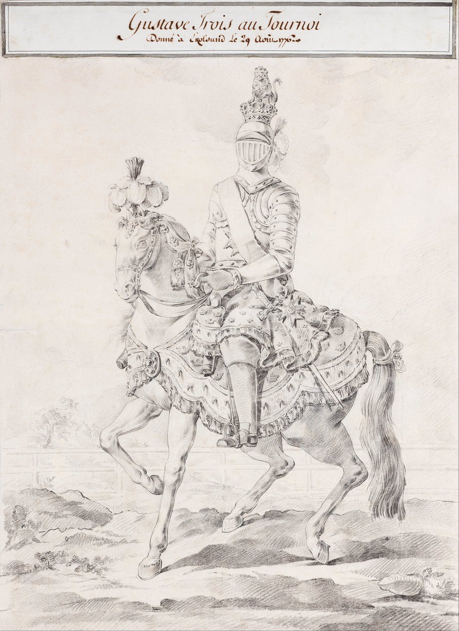 Gustavo III a cavallo in armatura 1776 da Olof Fridsberg