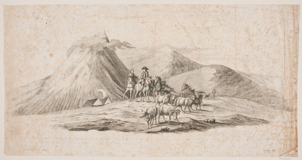 Paesaggio islandese con pecore e cavalieri da Oluf Olufsen Bagge
