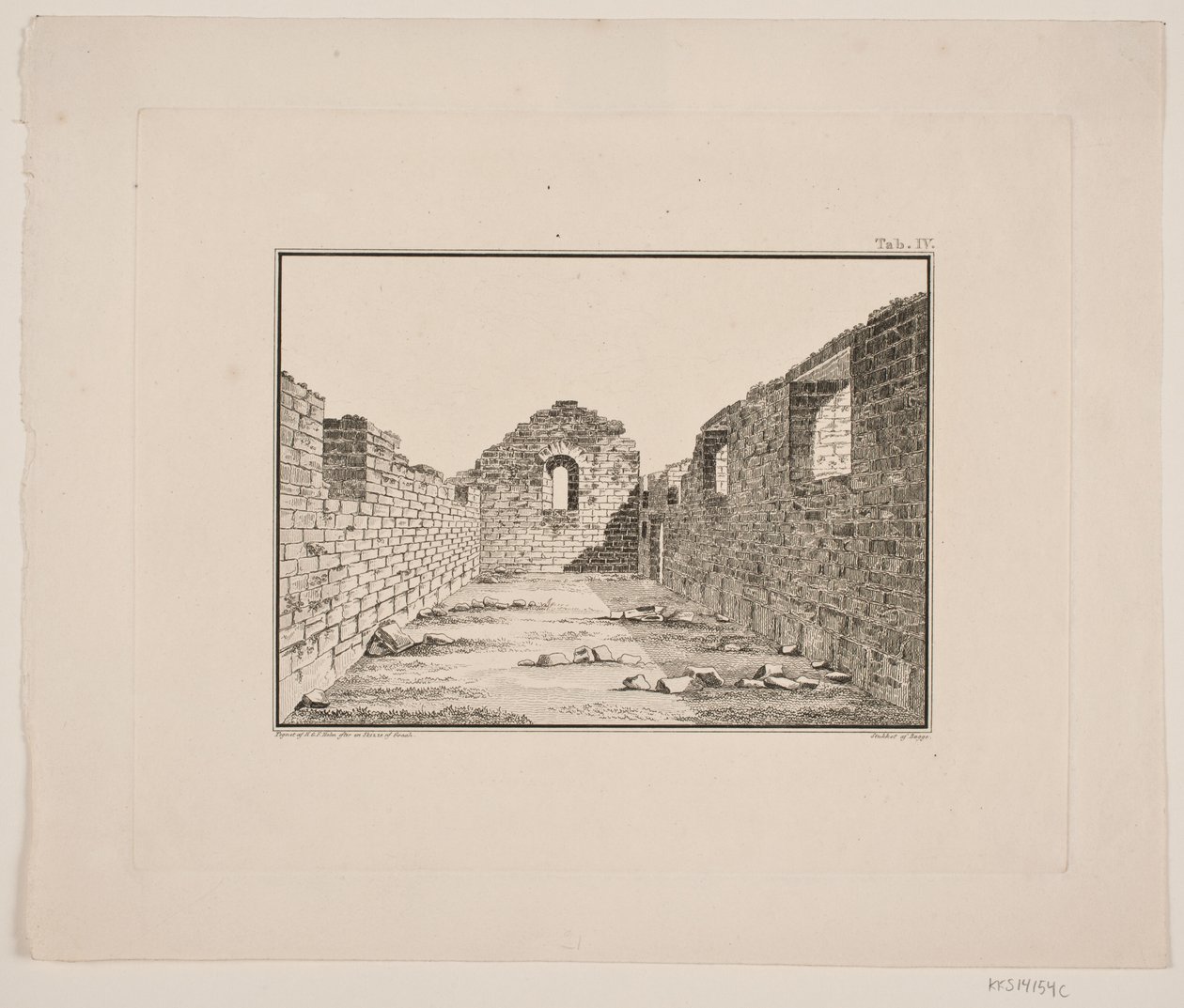 Rovine di una chiesa in Groenlandia. Illustrazione per W.A. Graah. Viaggio di esplorazione alla costa orientale della Groenlandia da Oluf Olufsen Bagge