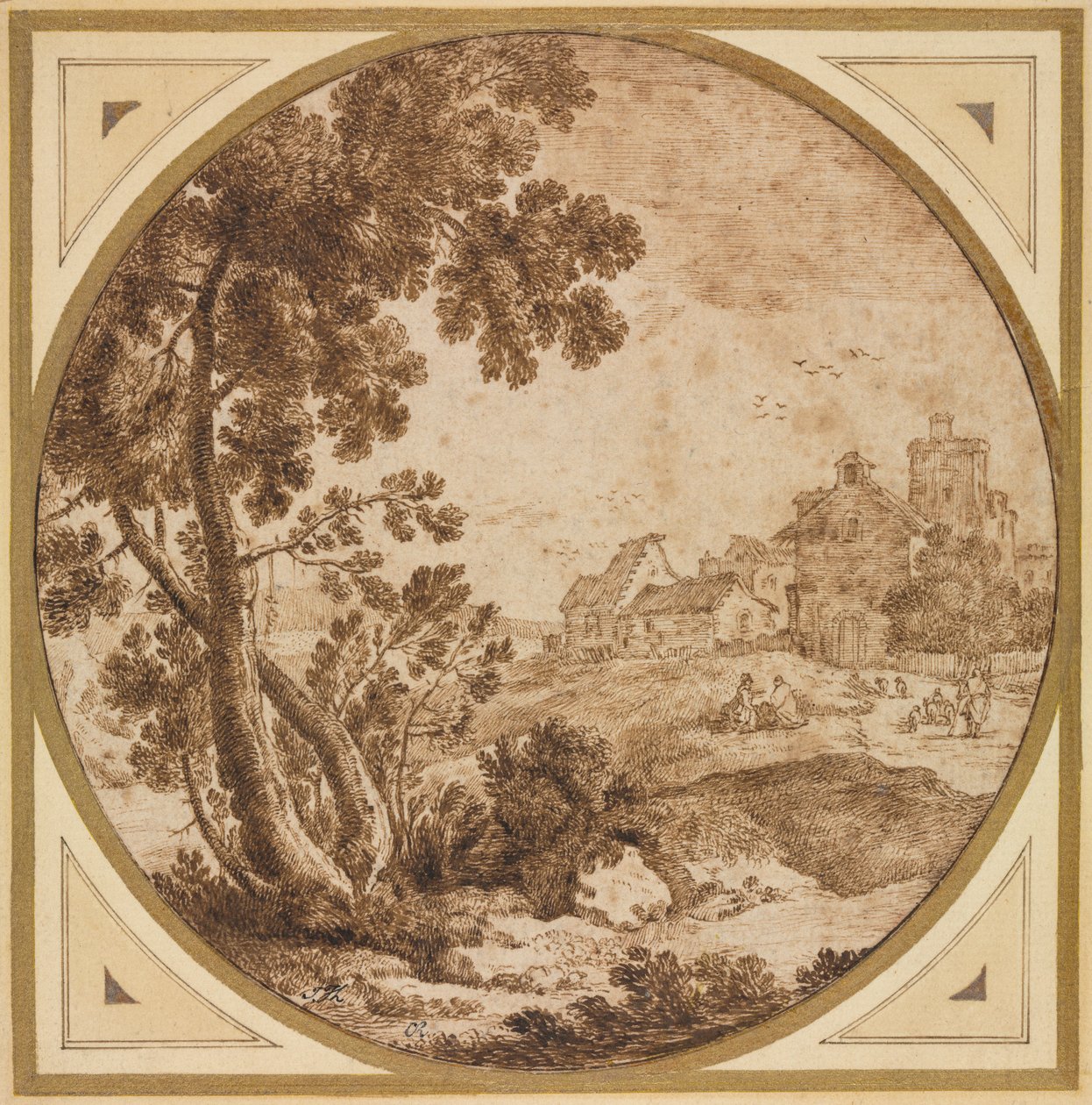 Paesaggio con edifici e figure, seconda metà del 1600 da Onorio Marinari