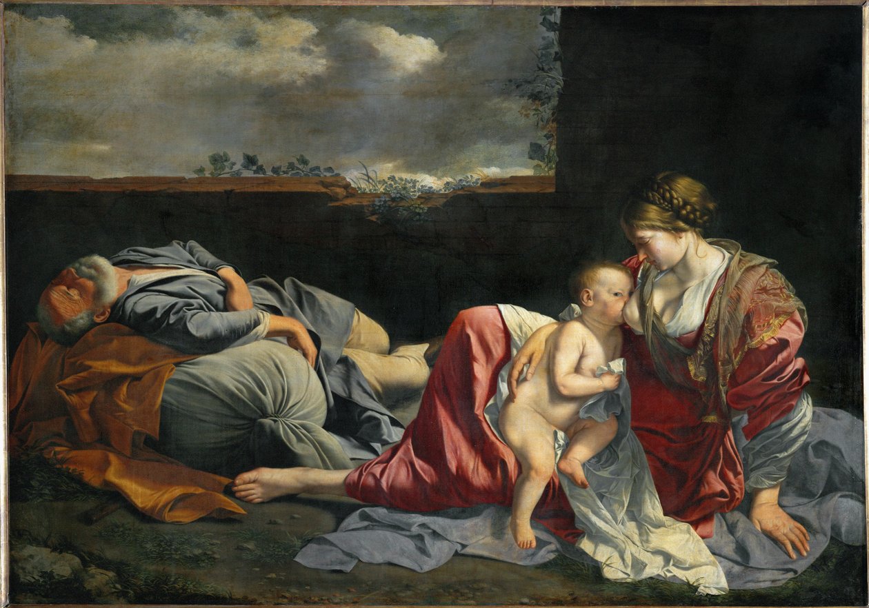 La Sacra Famiglia a riposo durante la fuga in Egitto ... da Orazio Gentileschi