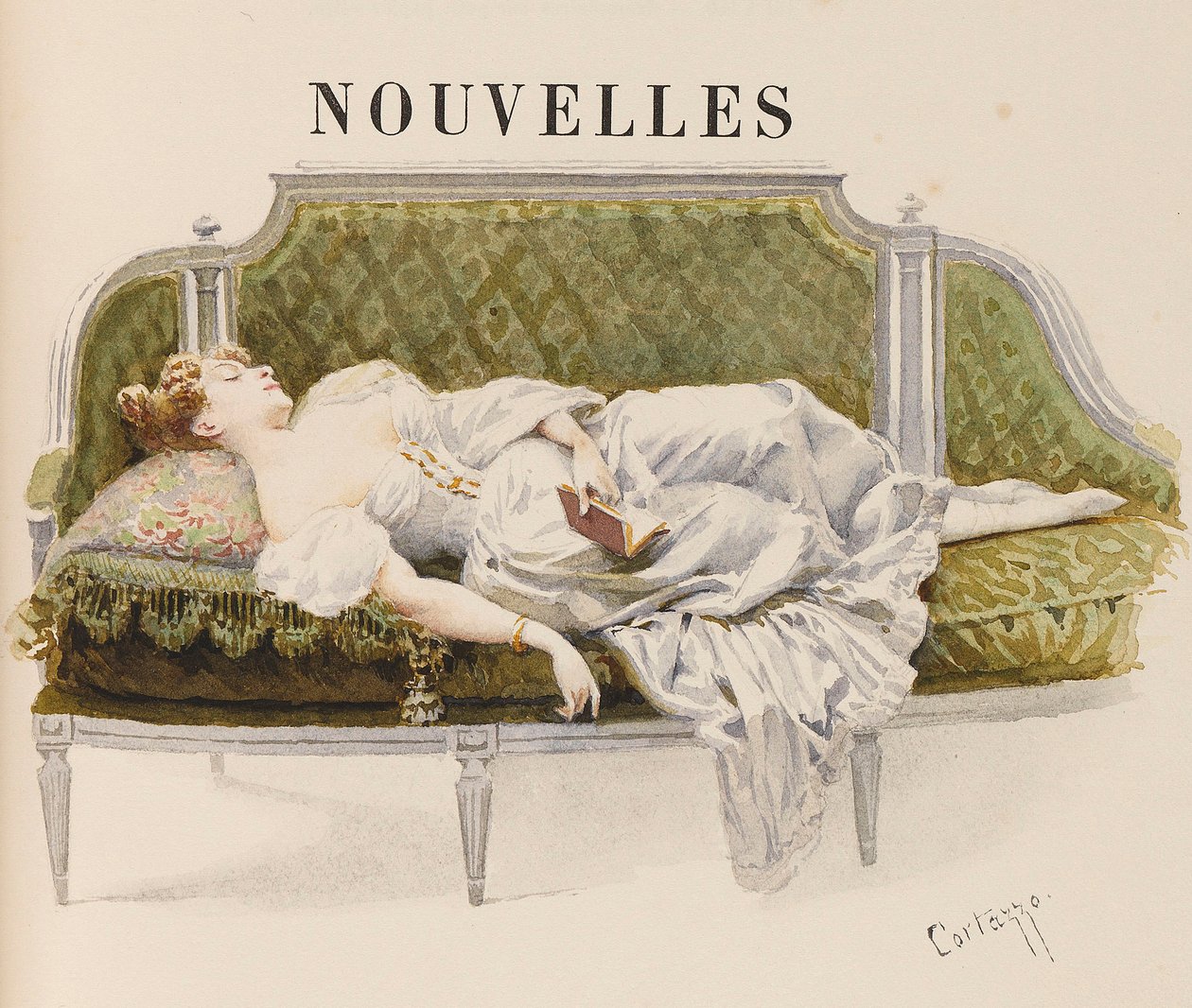 Mezza pagina per Nouvelles di Alfred de Musset, 1887 da Oreste Cortazzo