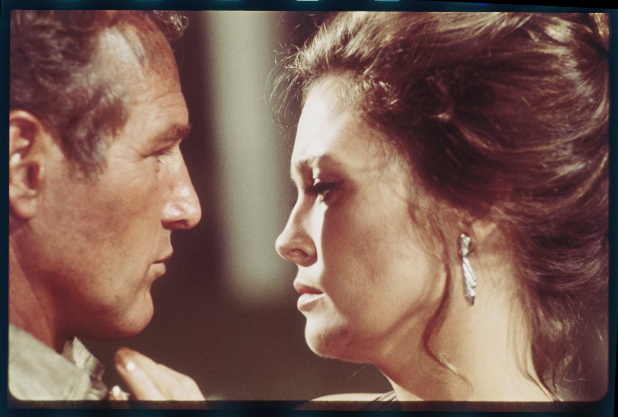 Paul Newman e Faye Dunaway sul set di 