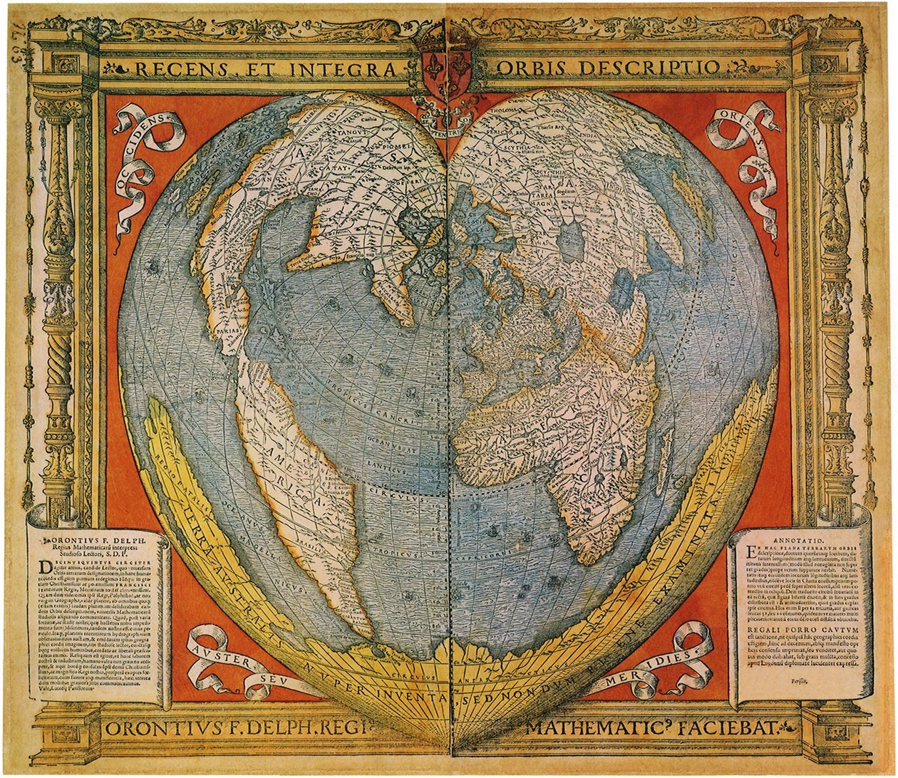 Mappa del mondo a forma di cuore da Oronce Fine