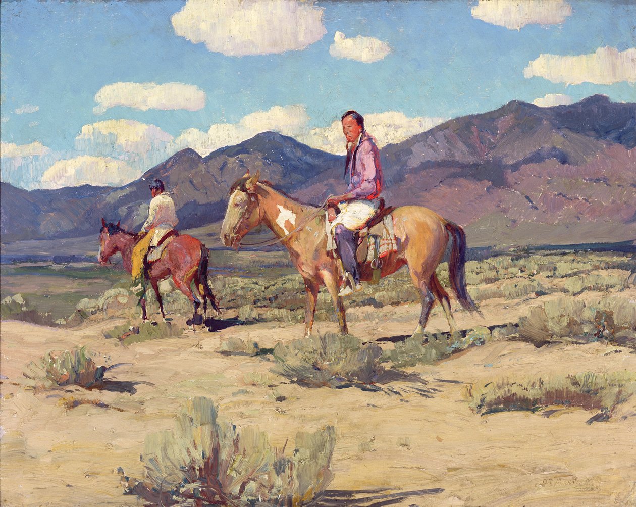 Braves of the Taos Mountains (olio su tavola) da Oscar Edward Berninghaus