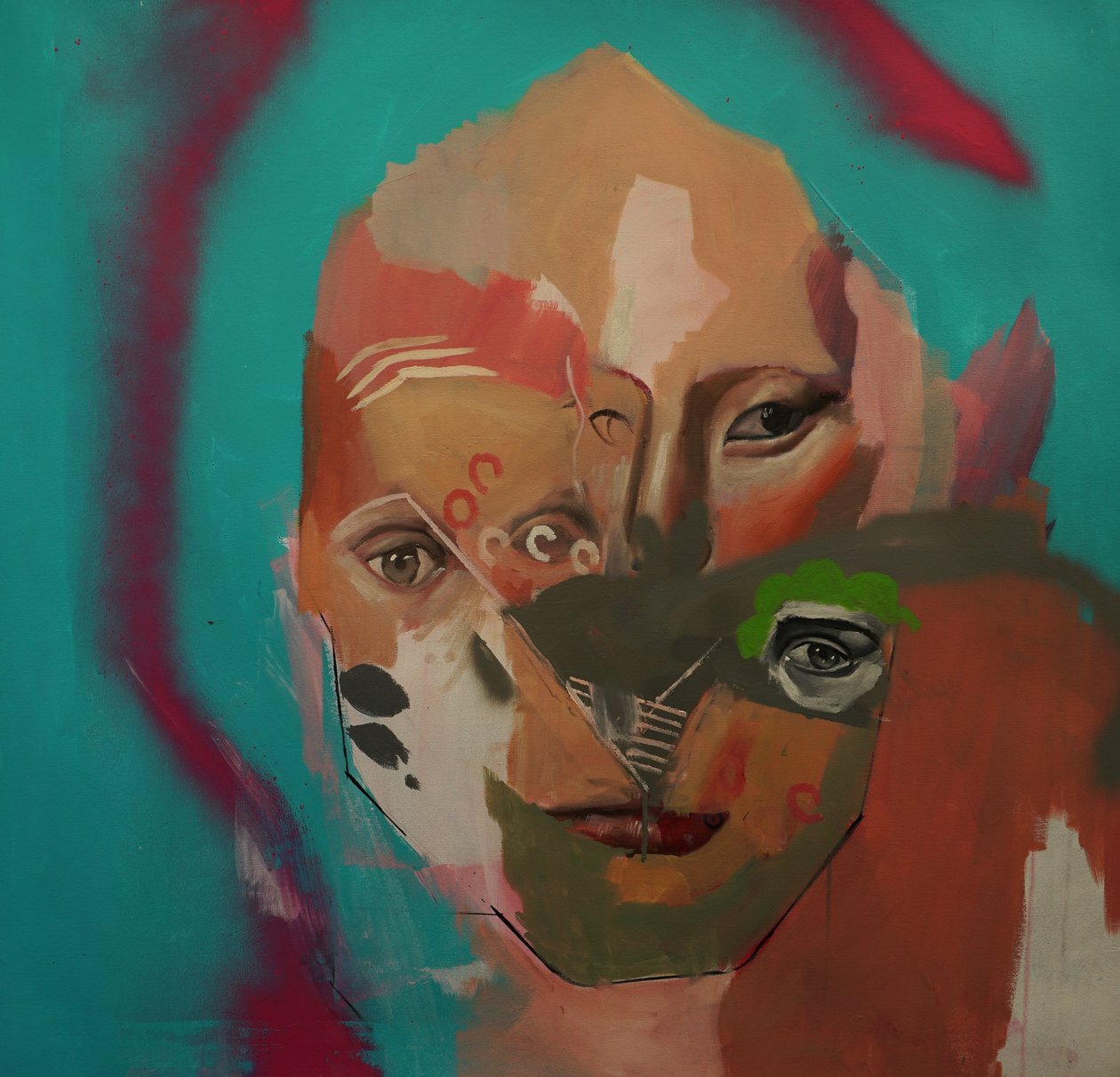 An Unsuccesful Attempt to Paint a Portrait, 2020-23 (acrilico, olio e vernice spray su tela) da Oscar Nin