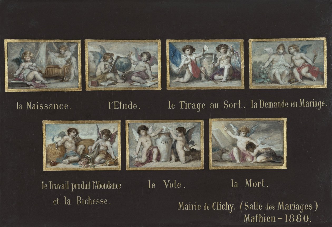 Schizzo per il municipio di Clichy: Allegorie della vita del cittadino (sopra la porta della sala matrimoni) da Oscar Pierre Mathieu