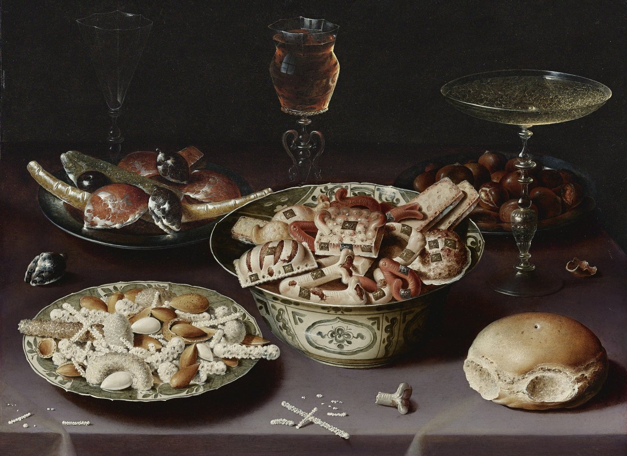 Natura morta con dolci, castagne e un panino da Osias the Elder Beert