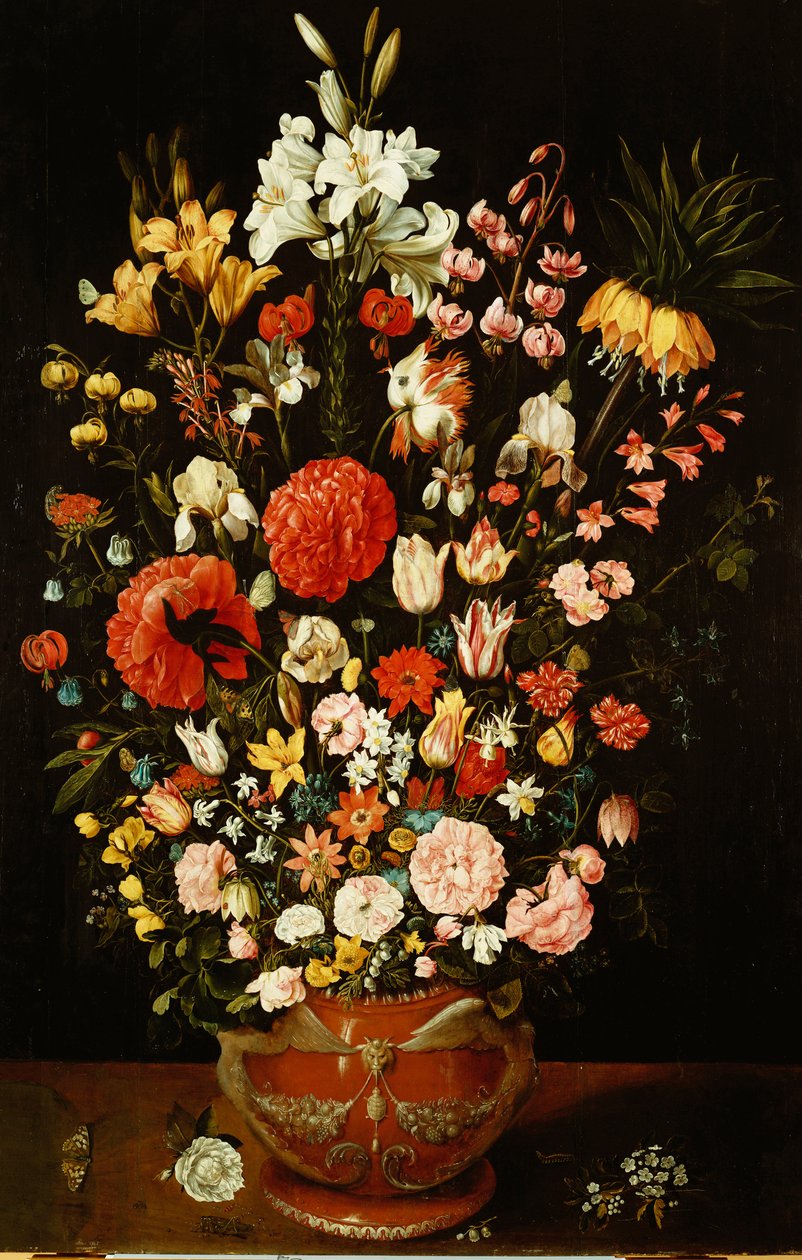 Tulipani, gigli, iris, rose, garofani, peonie e altri fiori in un