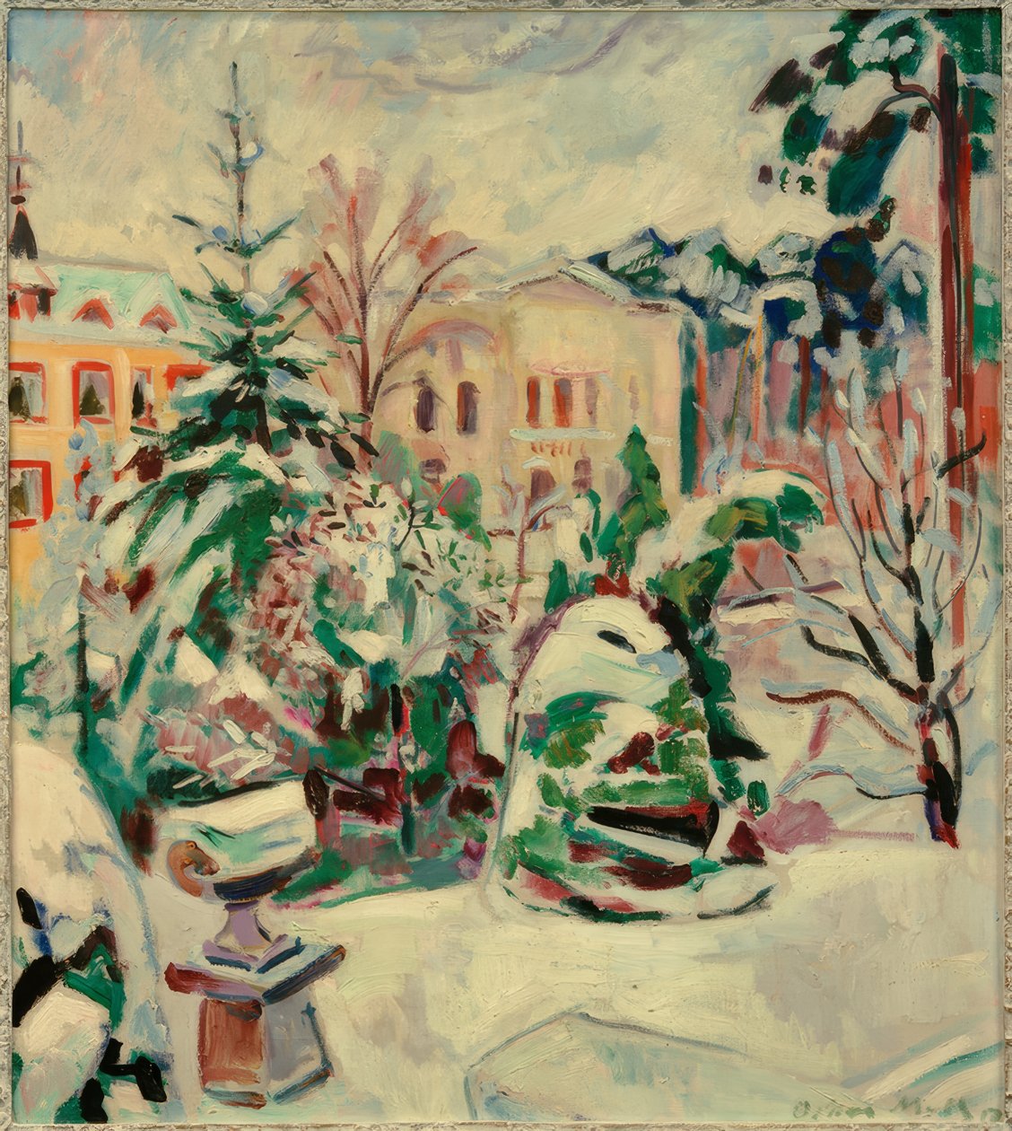 Parco innevato con case da Oskar Moll