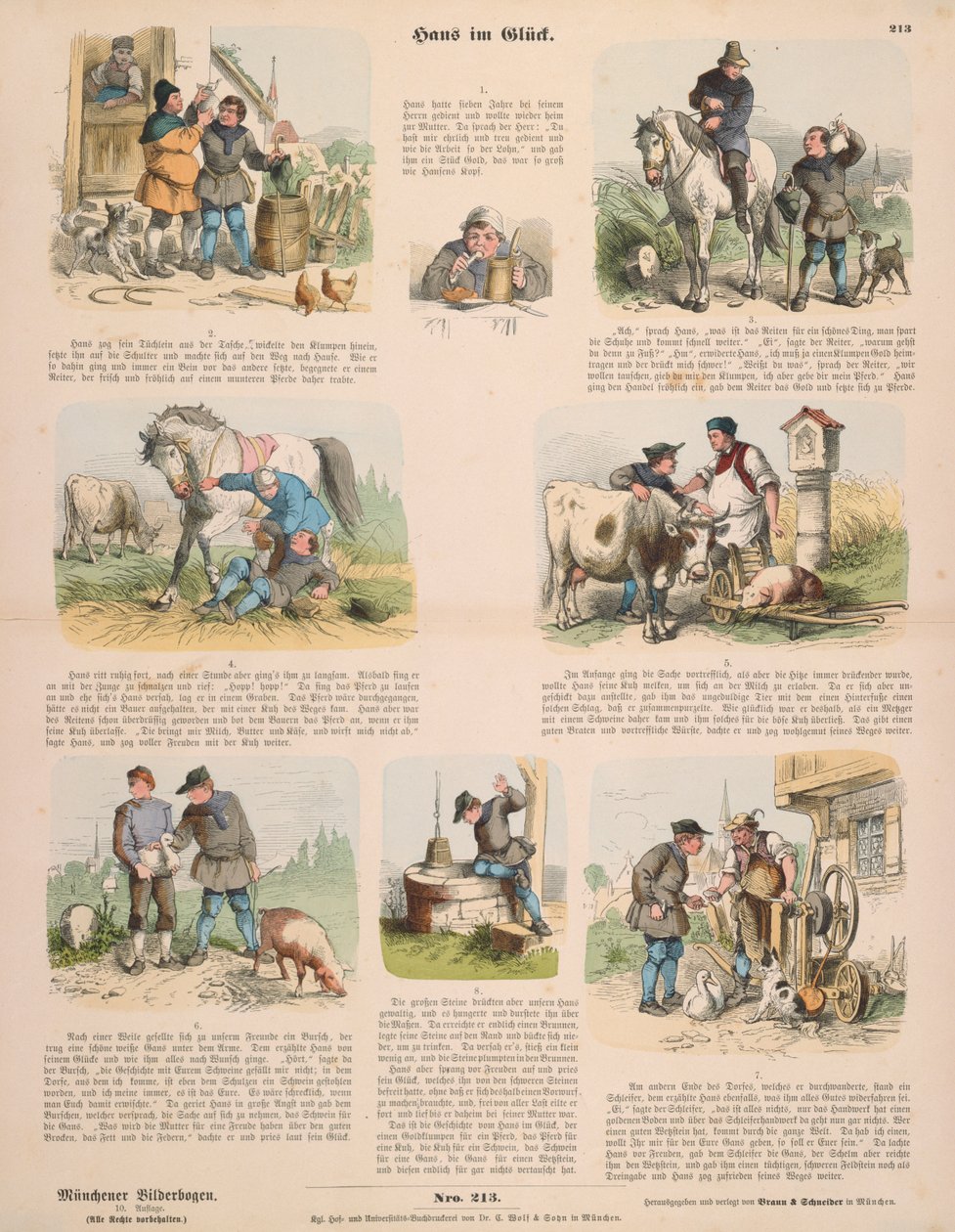 Hans nella fortuna (dopo i Fratelli Grimm) foglio volante pubblicato da Gustav Weise, Stoccarda, 1860 da Oskar Pletsch