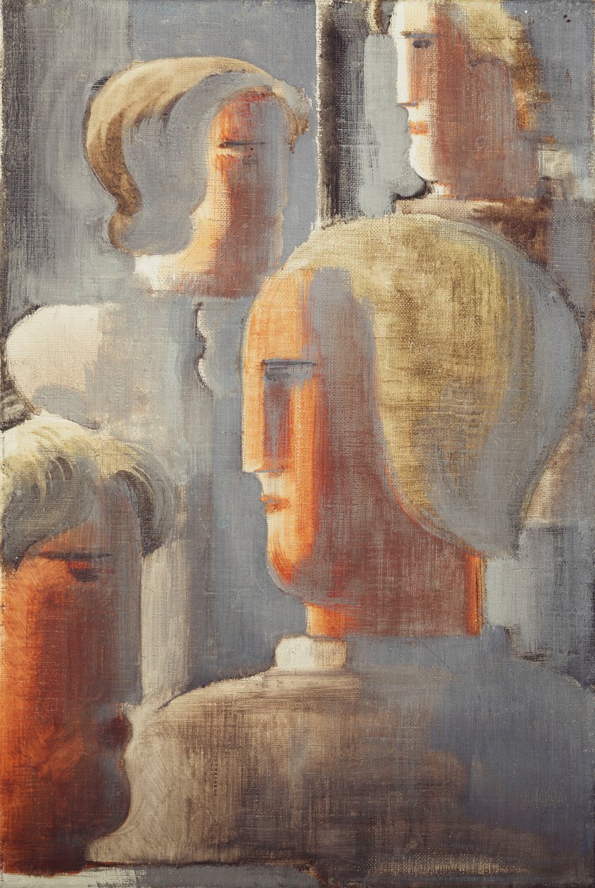 Gruppo di Quattro Teste Grigio Blu, Studio Folkwang III da Oskar Schlemmer