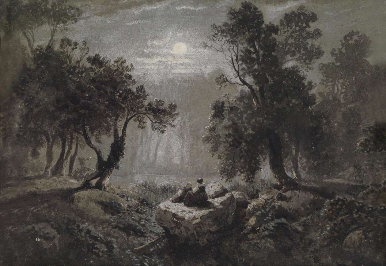 Una romantica foresta al chiaro di luna da Oswald Achenbach