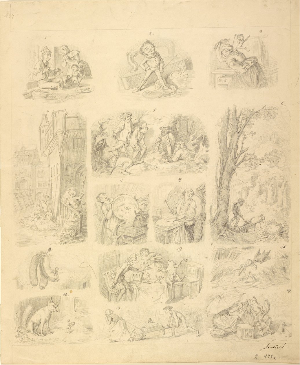 Quattordici scene relative alla storia di Pollicino da Oswald Adalbert Sickert