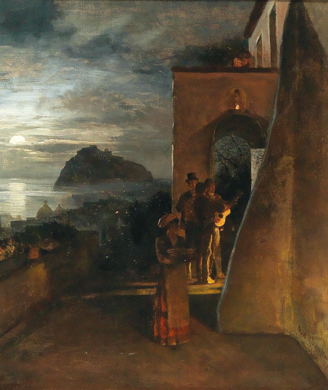 Serenata serale a Ischia, Castello Aragonese sullo sfondo da Oswald Achenbach