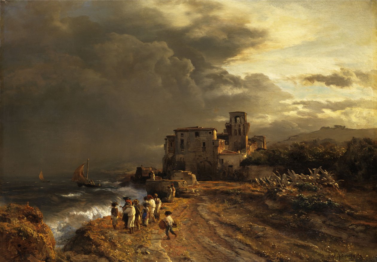 Tedesco: Tempesta in movimento al largo delle coste italiane da Oswald Achenbach