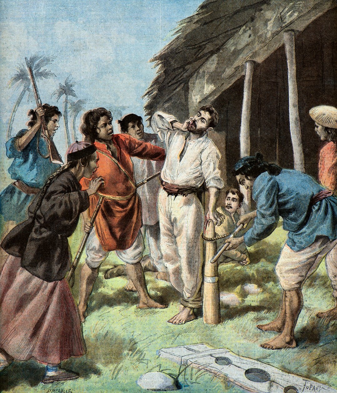 Carrere prigioniero dei Pavillons Noirs, 1895 (Illustrazione) da Oswaldo Tofani