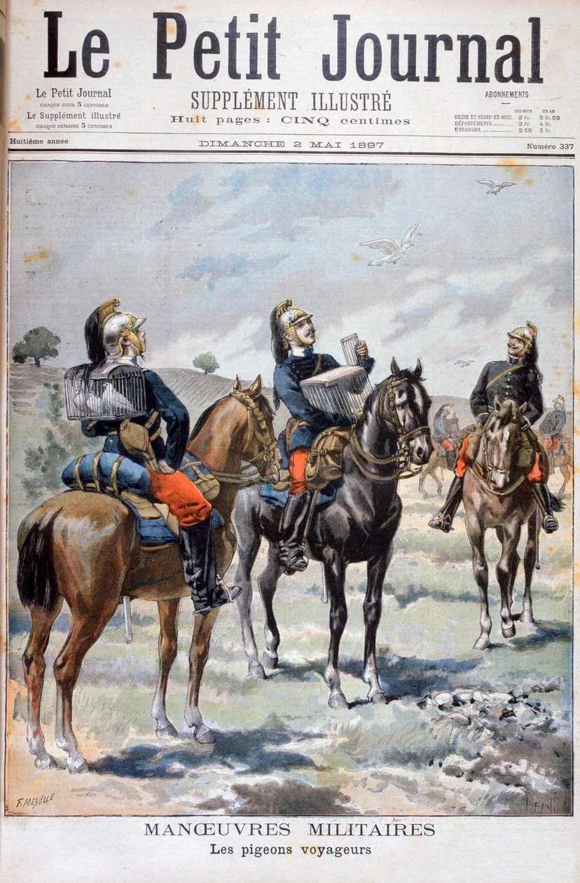 Manovre militari francesi: uso di piccioni viaggiatori per comunicare, 1897 da Oswaldo Tofani