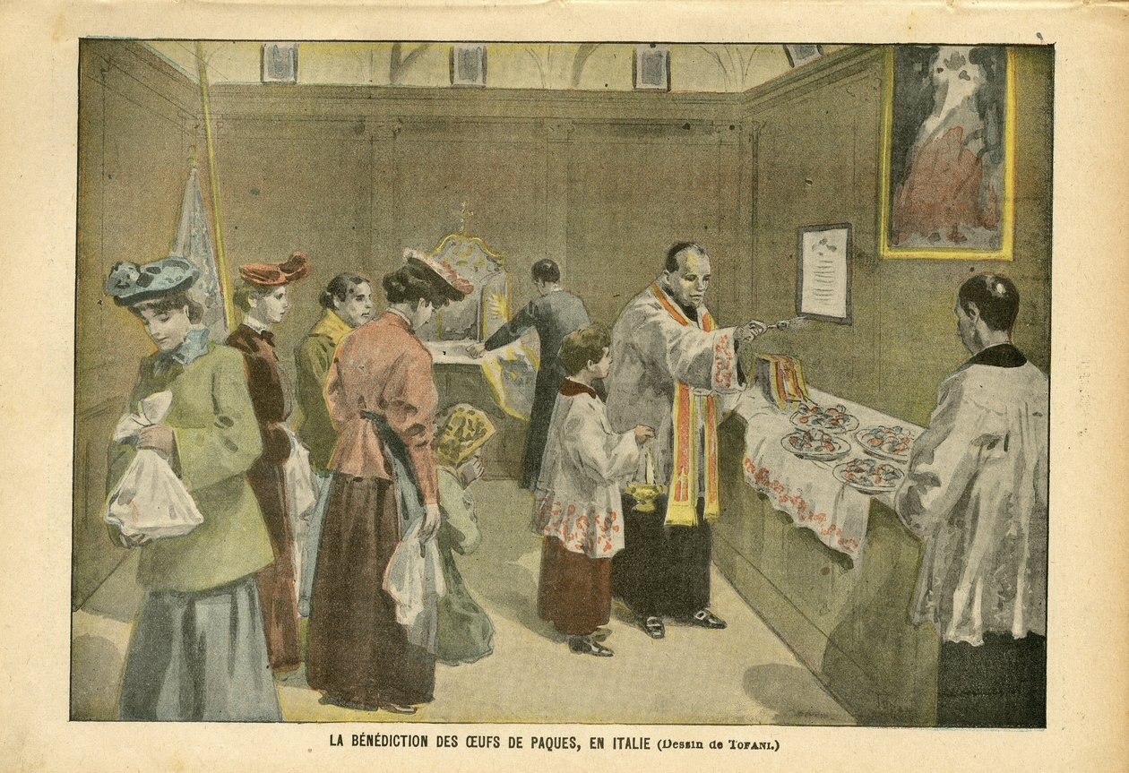 Illustrazione di Oswaldo Tofani (1849-1915) in Le Pelerin, 03/04/04 - La benedizione delle uova di Pasqua in Italia - Italia, Religione Fede, Pasqua, Cattolicesimo - Uovo da Oswaldo Tofani