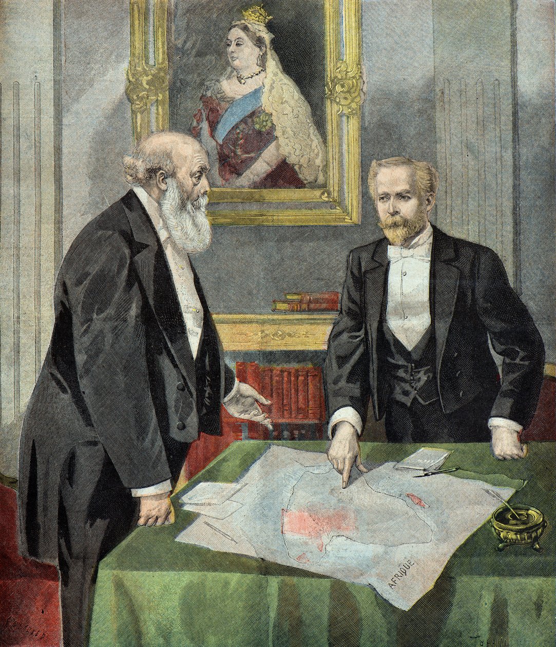 Lord Salisbury e Paul Cambon delimitano le zone di influenza in Africa da Oswaldo Tofani