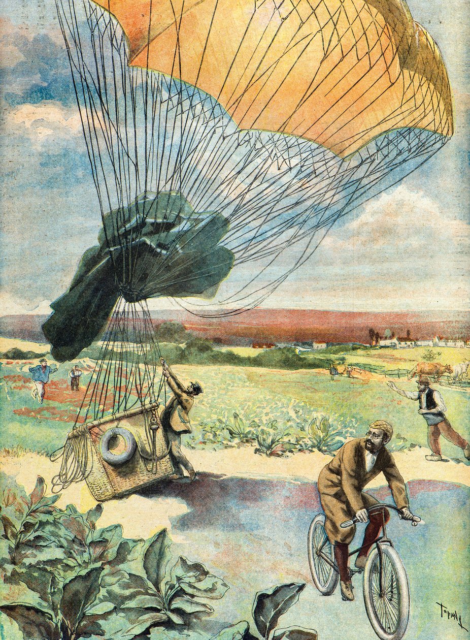 atterraggio della mongolfiera in campo aperto da Oswaldo Tofani