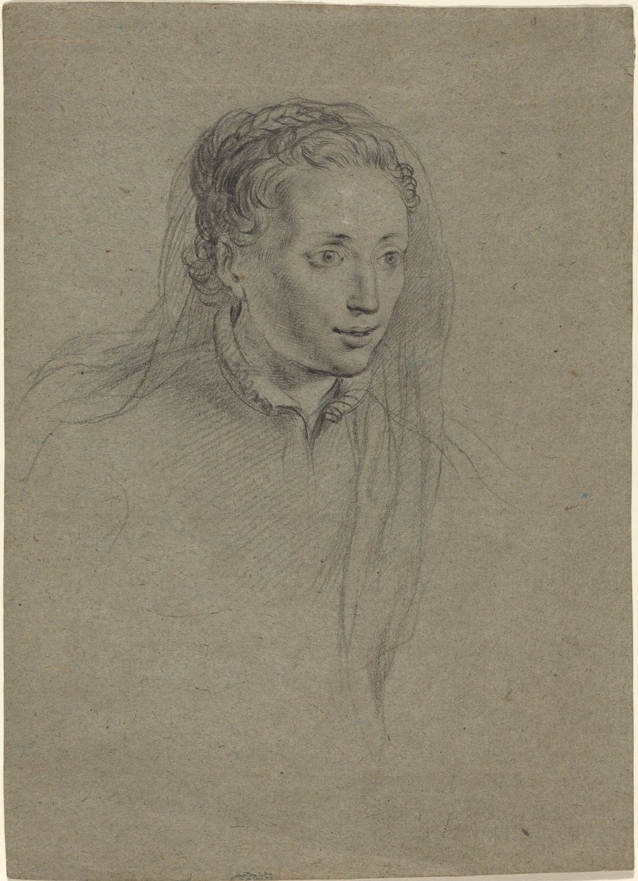 Giovane donna con capelli intrecciati e velo da Ottavio Leoni