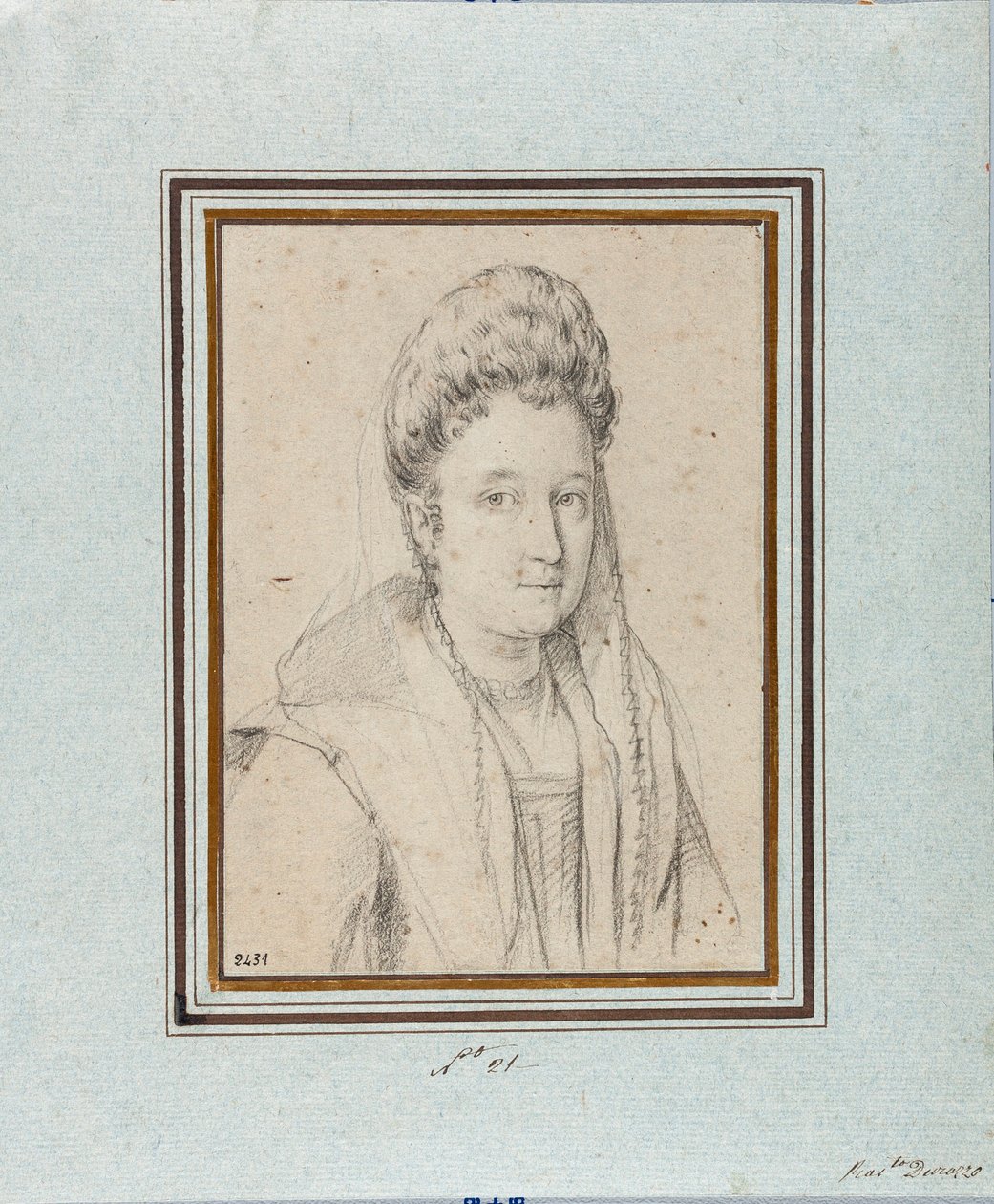 Ritratto di Costanza Sforza di Santa Flora (1550-1617), Duchessa di Sora e Moglie di Giacomo Boncompagni. Disegno di Ottavio Leoni (1578-1630) da Ottavio Mario Leoni