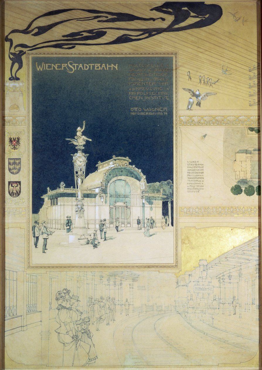 Il padiglione della Stadtbahn della ferrovia sotterranea di Vienna, progetto che mostra l