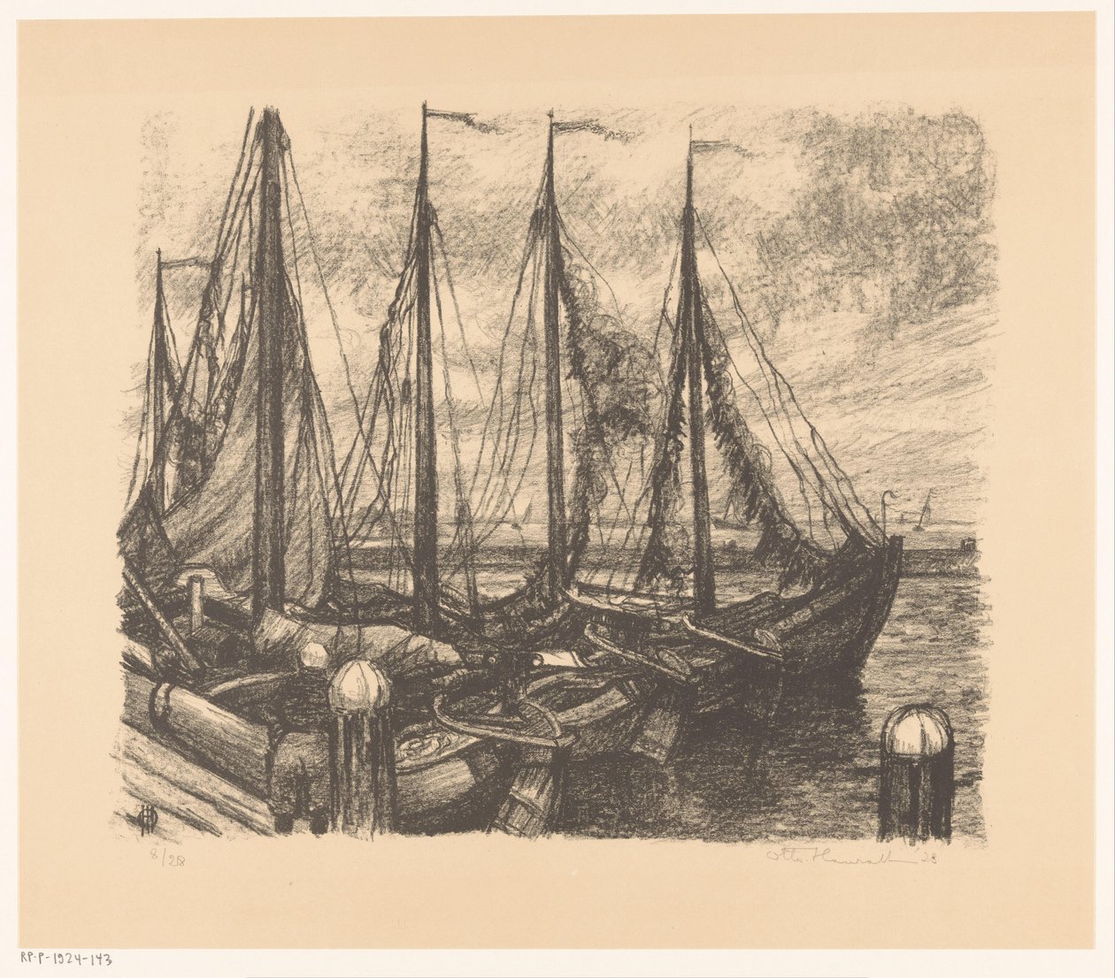 Pescherecci ormeggiati in un porto da Otto Hanrath (signed by artist)