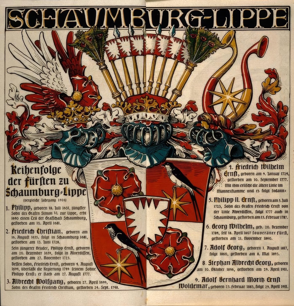 Schaumburg-Lippe. Serie dei principi di Schaumburg-Lippe da Otto Hupp
