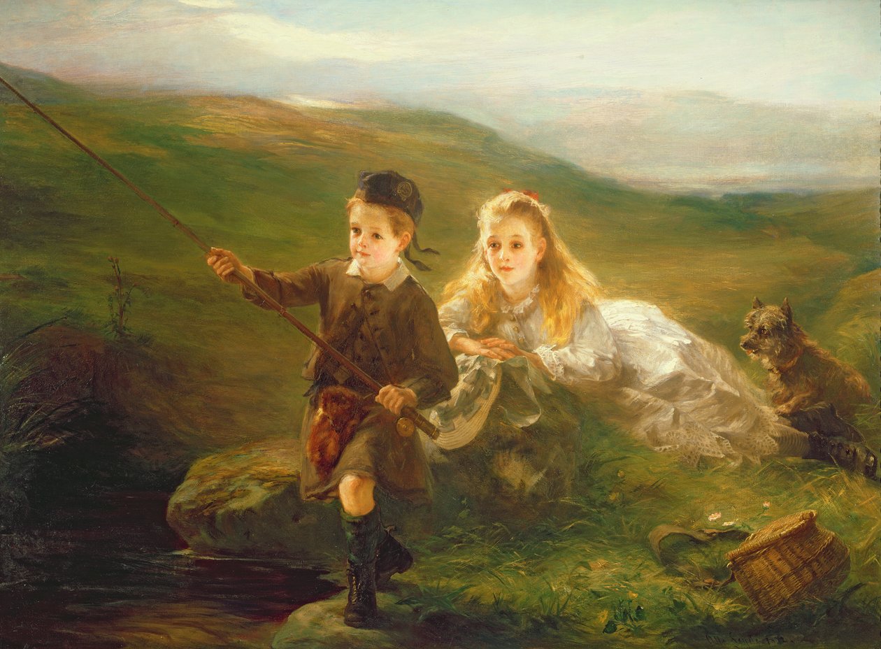 Due bambini che pescano in Scozia da Otto Leyde