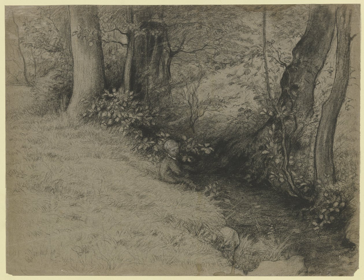 Paesaggio lungo il ruscello con dei ragazzi da Otto Scholderer