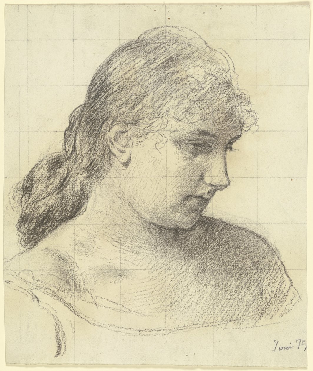 Testa della donna in piedi accanto alla sedia, tratta da “Preparativi per il ballo in maschera” da Otto Scholderer
