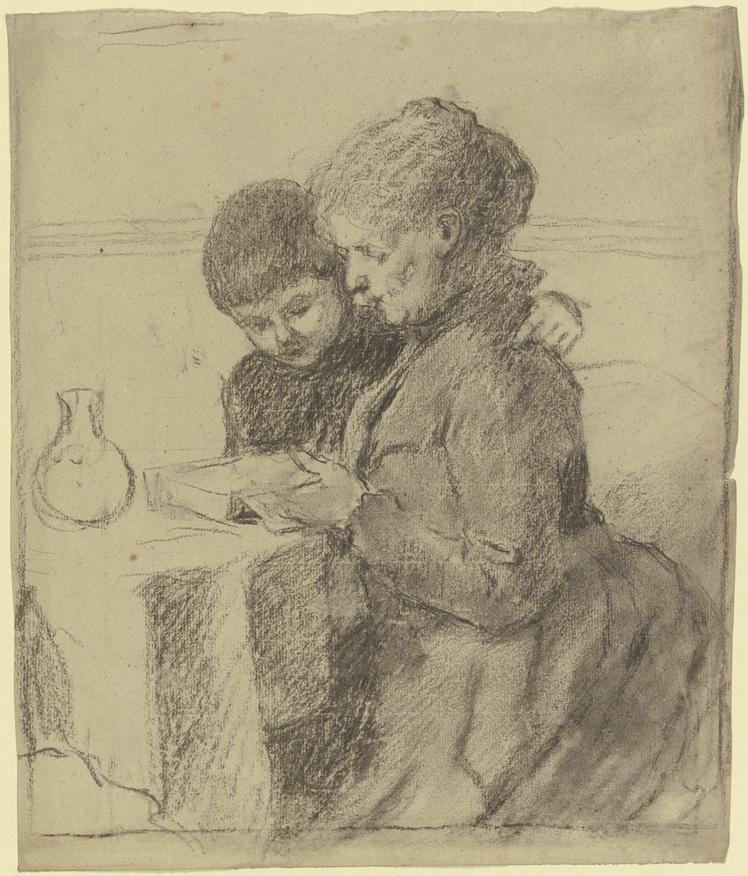 Luise Scholderer legge un libro insieme a suo figlio Victor da Otto Scholderer