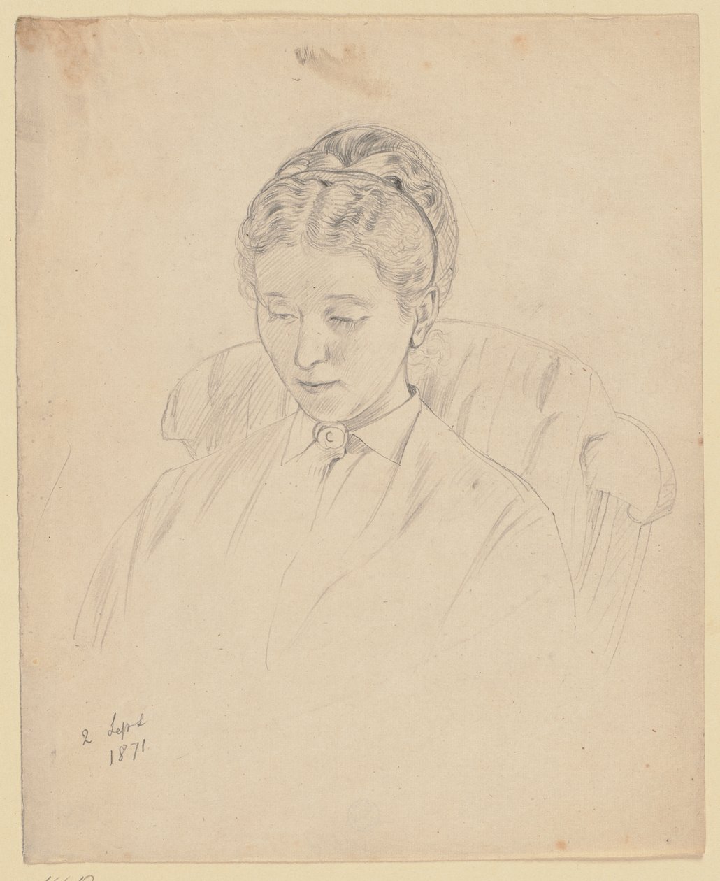 Luise Scholderer, seduta in poltrona da Otto Scholderer
