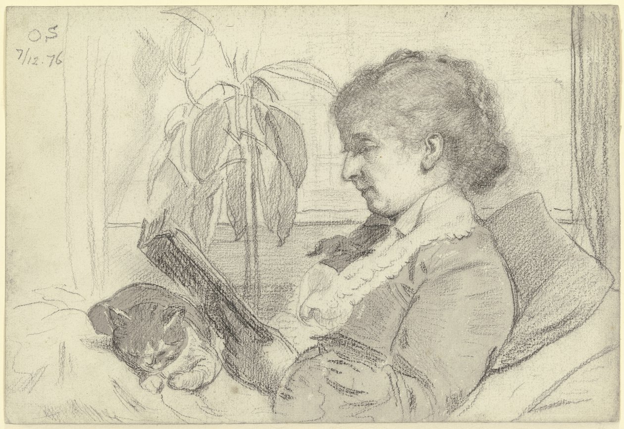 Luise Scholderer mentre legge con il gatto da Otto Scholderer