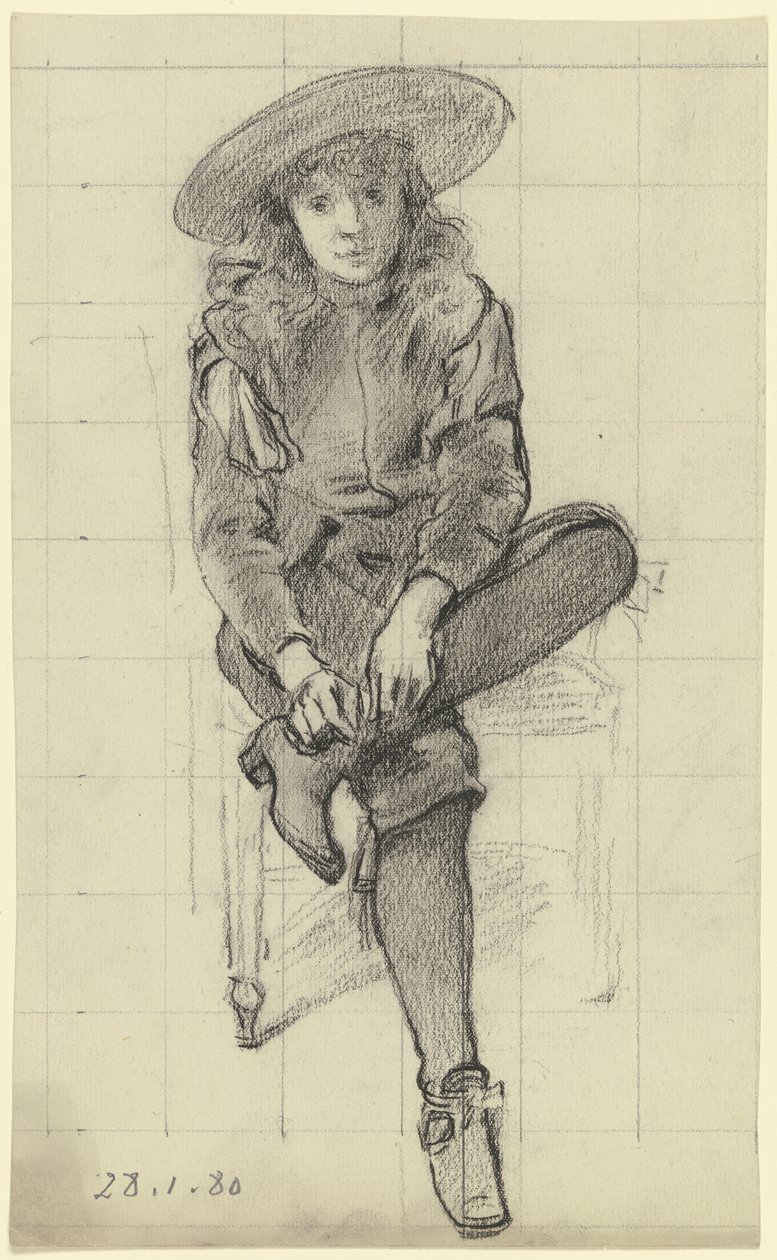 Ragazzo seduto in costume storico da „Preparazione per il ballo in maschera“ da Otto Scholderer