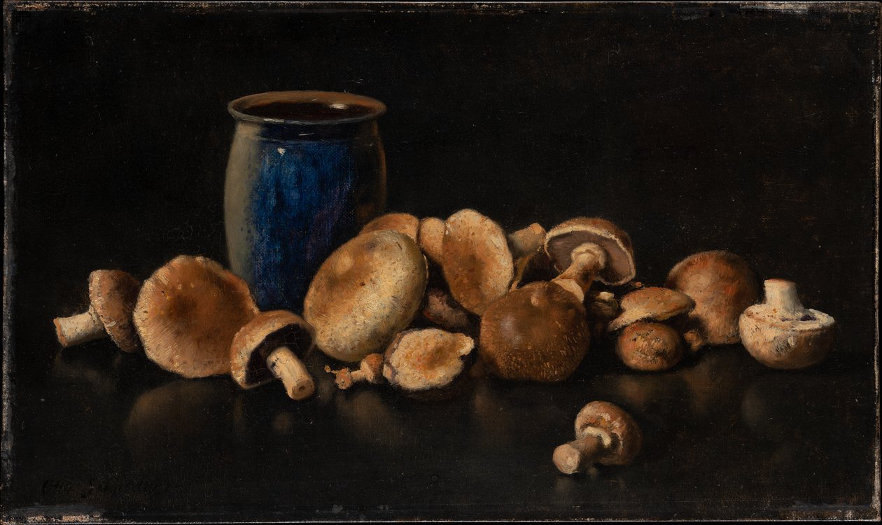 Natura morta con vaso blu e funghi da Otto Scholderer